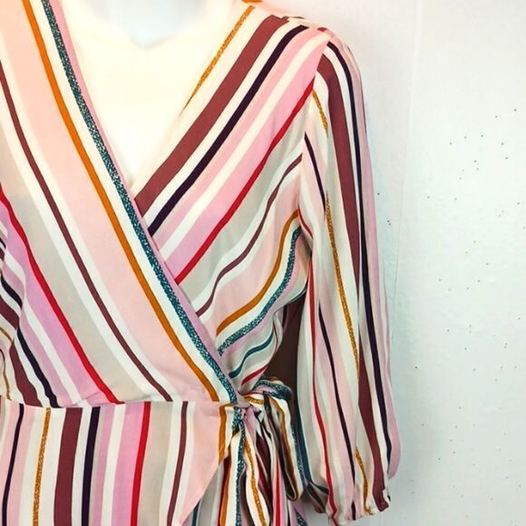 Francesca Heritage pink striped long-sleeve V neck wrap top size small - Picture 5 of 11
